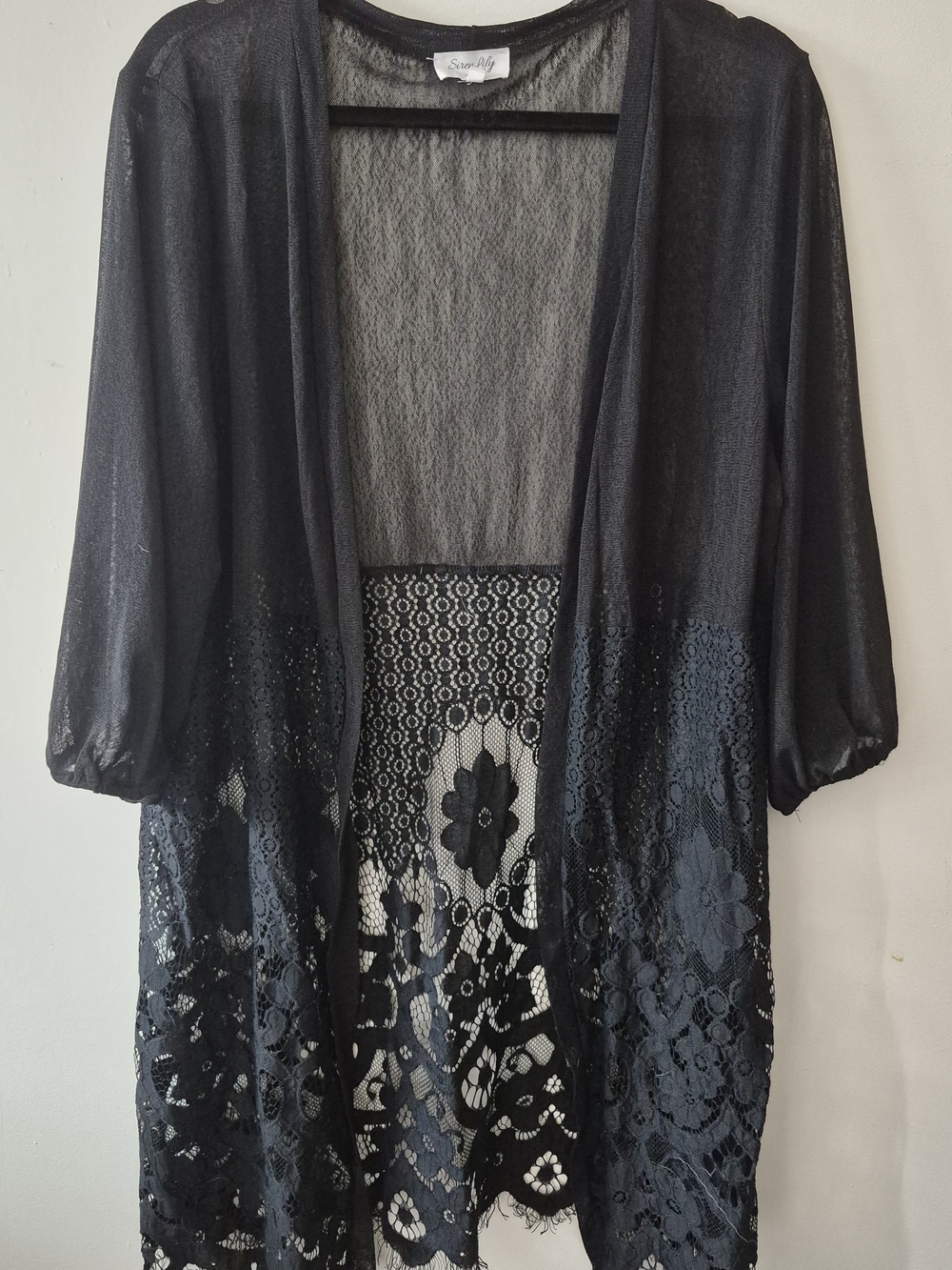 Siren Lily Black Lace Open-Front Duster Kimono Cardigan